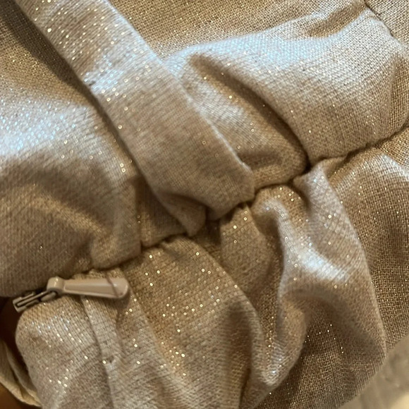 Vintage Linen Blend Dress Women12 Tan Gold Metallic Thread Sleeveless Baby Doll - Picture 16 of 17